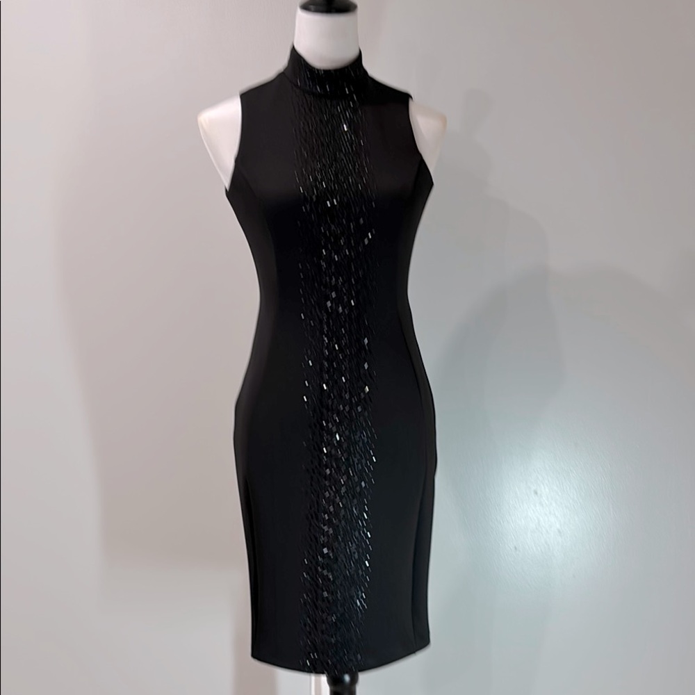 Calvin Klein Black Beaded Cocktail Dress (bodycon) size 2